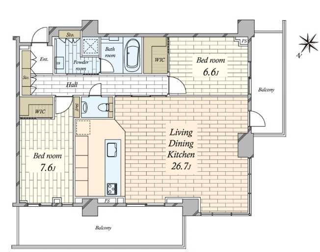 【間取り】 | ★仲介手数料無料★PROUD TOWER CHIYODA FUJIM　RESIDENCE（南東向き・皇居・スカイツリー・東京タワービュー）