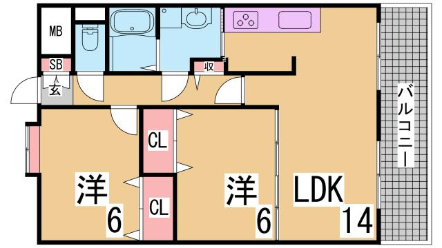 神戸市須磨区行幸町１丁目の賃貸マンションの間取り