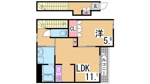 神戸市兵庫区平野町字天王谷奥東服のアパートの間取り