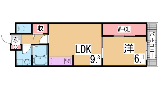 神戸市長田区若松町１１丁目の賃貸マンションの間取り