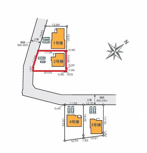 Terrace　水戸市河和田　1期 　2の区画図|並列駐車可能、前面道路幅6.3メートルで車庫入れが楽です。内覧、他の物件と合わせてのご案内も可能です。HPから、またお電話でも、お気軽にお問い合わせください。

