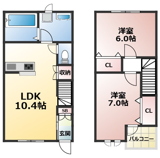 サニーコートⅤの間取り|間取り反転となります。