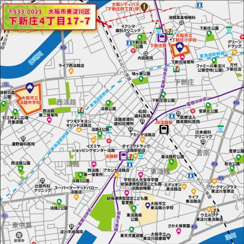 【地図】 | 大阪市東淀川区下新庄　新築戸建て♪ | 【現地案内地図】
大阪市東淀川区下新庄４丁目１７-７