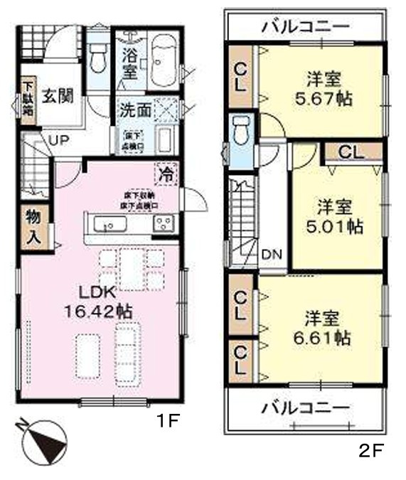 閑静な住宅地・西神中央駅徒歩２５分・狩場台　全２棟　１号地の間取り