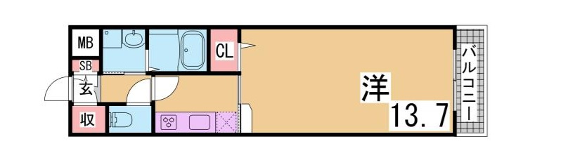 神戸市須磨区車字口道谷のアパートの間取り|洋室