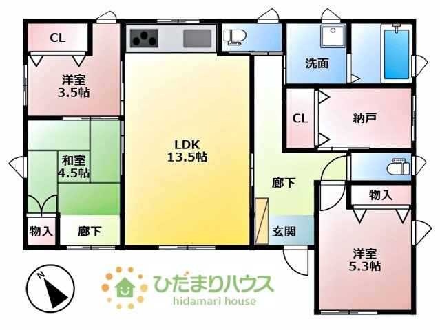 【間取り】 | 牛久市栄町2丁目　中古戸建 | 収納豊富な3SLDKオール電化のエコ住宅です♪
エアコン2台・網戸・カーテンレール完備！