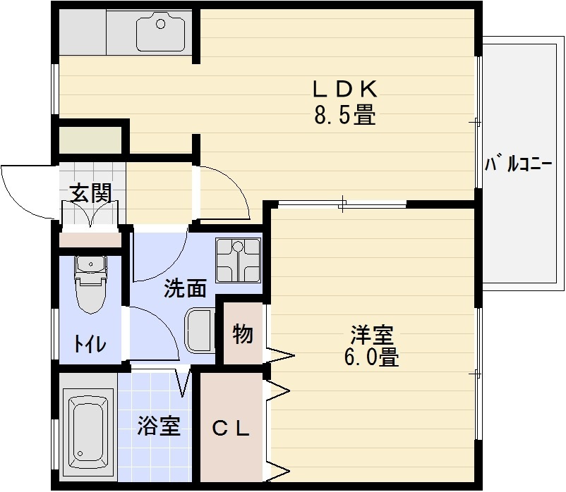 ドリーム5　C棟の間取り|ドリーム5（柏原市太平寺）　1LDK
ドリーム5（柏原市　安堂駅　柏原駅）