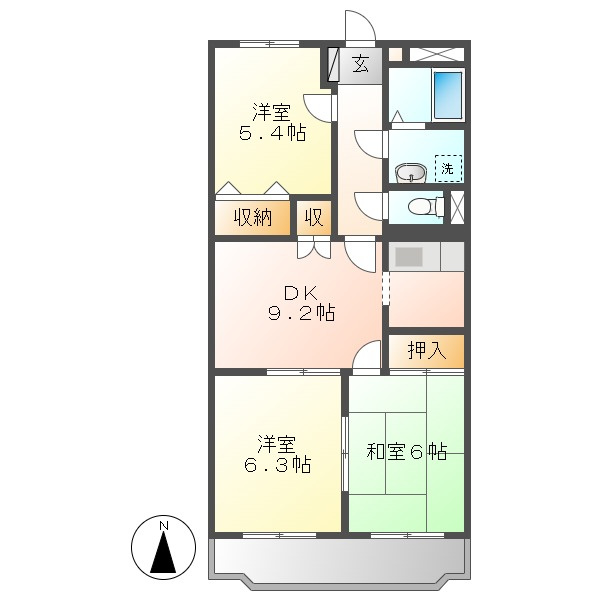 総社市井尻野の賃貸マンションの間取り