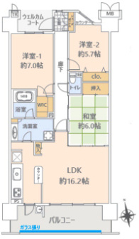 ラヴィラ府中多摩川の間取り|3LDK、価格5080万円、専有面積80.65m²、バルコニー面積13.2m²