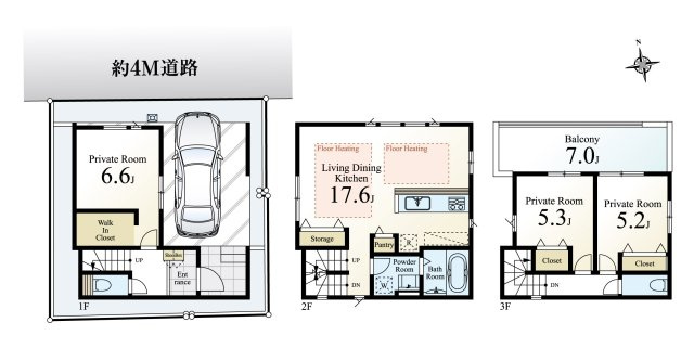 練馬区桜台2丁目 限定1棟の間取り|3LDK、土地面積64.04㎡、建物面積106.68㎡ 、WIC、パントリー、ワイドバルコニー、ビルトインガレージ付
暮らしやすさを追求した快適設計―「新桜台」駅徒歩6分！！の好立地に誕生いたします―
