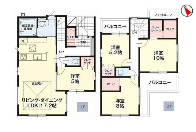 熊本市東区西原1丁目第1-2棟（2号棟）　の間取り|全居室収納付きで便利です。