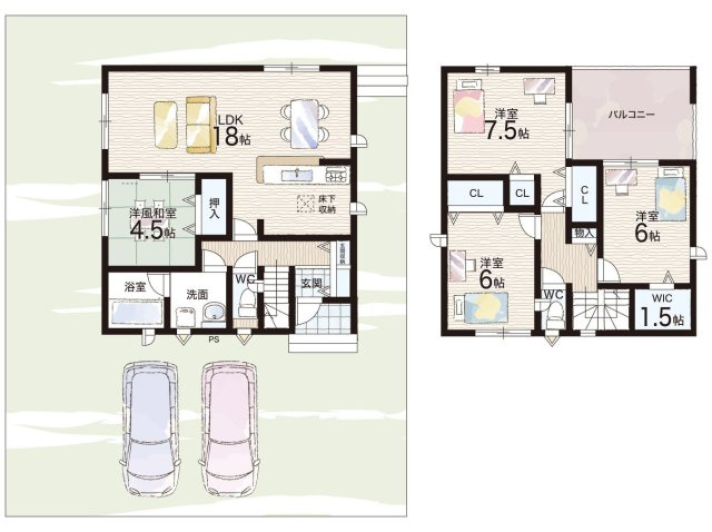 湖南市柑子袋西　第1期　新築一戸建ての間取り