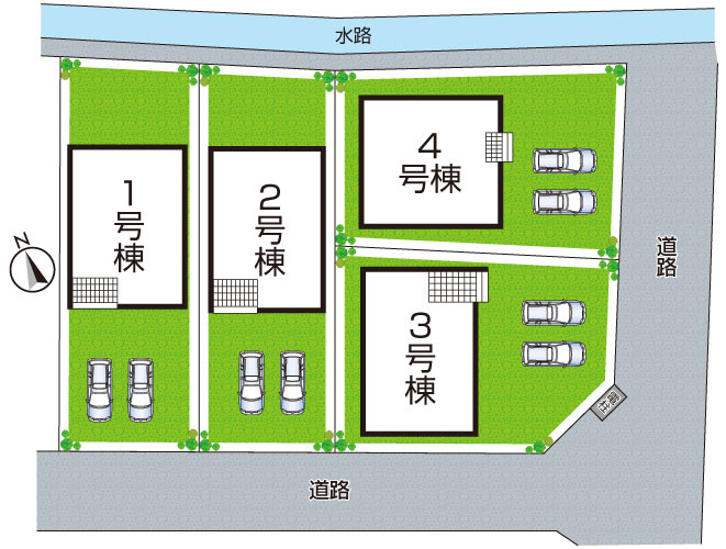 野洲市六条　第1期　新築一戸建ての区画図|全４区画