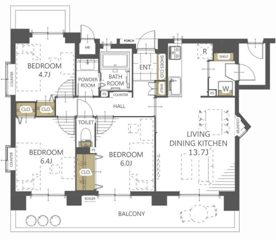 東村山市富士見町１丁目の中古マンションの間取り