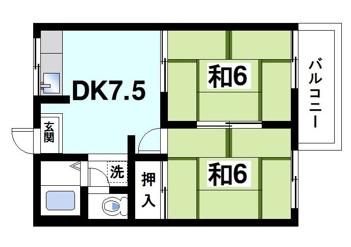 乙木ハイツCの間取り|2DKの間取り