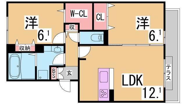 神戸市北区鈴蘭台西町５丁目のアパートの間取り