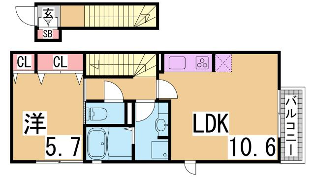 神戸市北区山田町下谷上字中段のアパートの間取り
