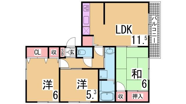 神戸市北区谷上南町のアパートの間取り