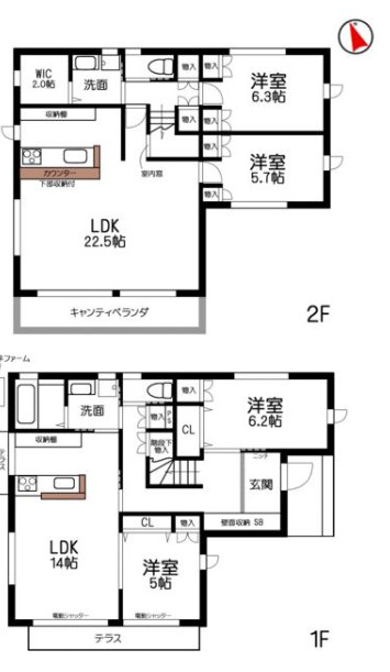 姫路市楠町　中古戸建の間取り|1階：2LDK+2階：2LDK+WICです。
