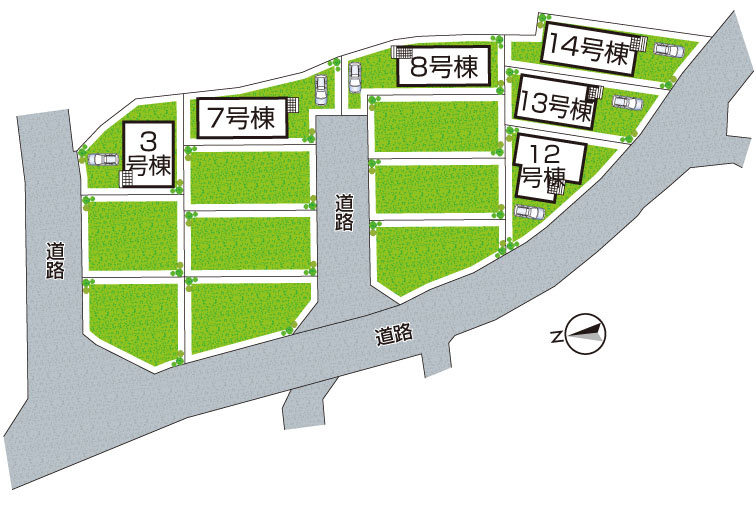 京都市山科区北花山市田町　第1期　新築一戸建ての区画図|全１４区画