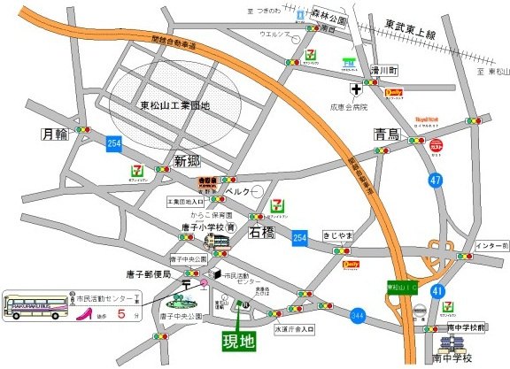 東松山市下唐子1153-28、-45 土地61坪の地図|東武東上線「森林公園」駅　約2.6ｋｍ