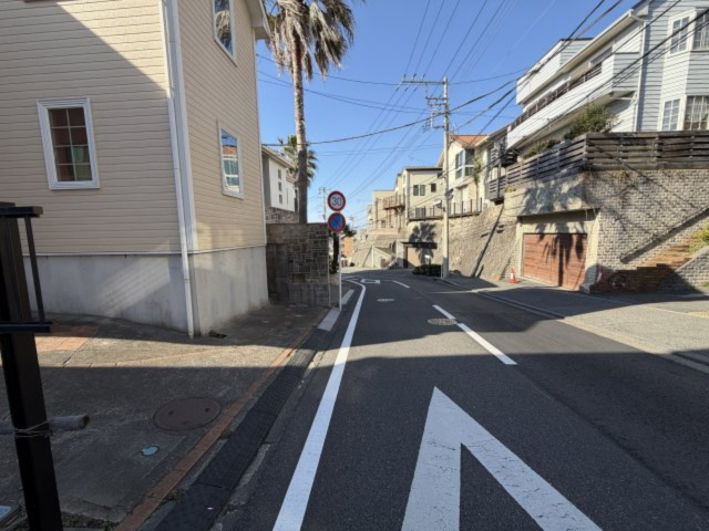 オーシャンビュー！目の前に海が広がるオーシャンフロントの売地の前面道路含む現地写真