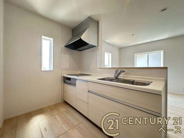 クレイドルガーデン関屋北 ／新築一戸建のキッチン|■現地撮影写真■収納力と使いやすさを追求したシステムキッチンです！