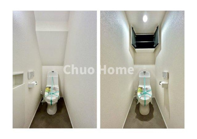 【トイレ】 | 葛飾区西新小岩3丁目新築分譲住宅 | 【トイレ】 収納スペースをしっかりと確保した温水洗浄便座機能付きトイレ。温水洗浄便座は清潔にお使いいただくための大切なアイテムです。