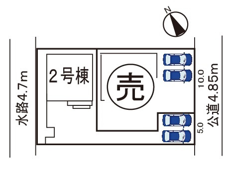 小牧市藤島町中島61　新築戸建の区画図|駐車場並列２台可。