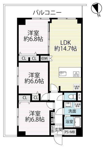 ■２０２５年８月リノベーション完了予定■５階南東角住戸■全居室収納付き３ＬＤＫ■伏見日光ハイツ２号棟の間取り|間取り