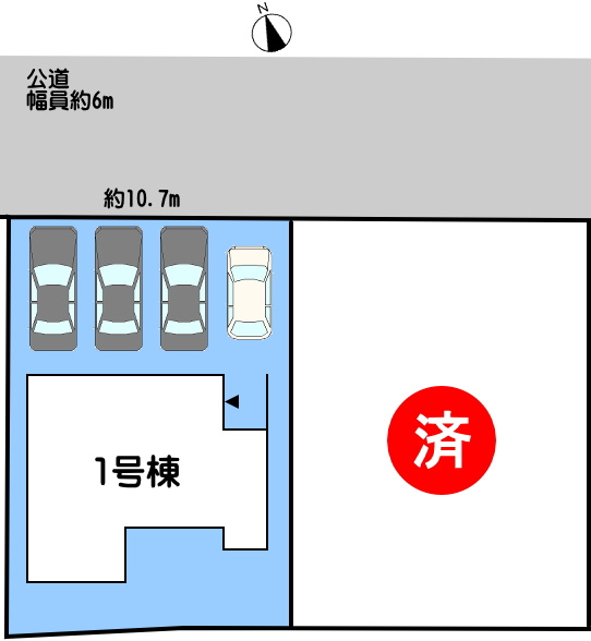 碧南市相生町の区画図|1号棟　並列駐車４台可能