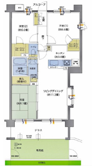 【間取り】 | アンビシャス鳩ヶ谷　1階　専用庭付き