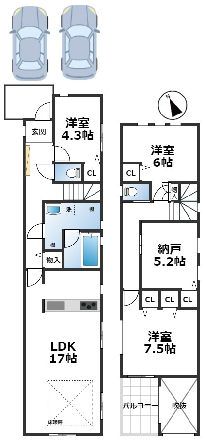 紫野西蓮台野町 新築戸建の間取り