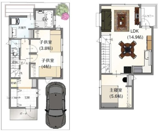 【参考プラン】 | 城陽市平川東垣外　売土地　建築条件無し | 自由設計になりますので設計士と直接お話していただきオンリーワンのおうちづくりが可能です！需要の多いランドリールームも実現可能です。一緒に楽しくお家づくりをしていきましょう！