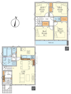 【間取り】 | 藤沢市西富2丁目  2号棟 4期 | 都市ガス　網戸標準仕様　二部屋から行き来できる南向きバルコニー　食洗機・浄水器　浴室乾燥機+窓　玄関Ｗロック・ディンプルキー　各居室収納