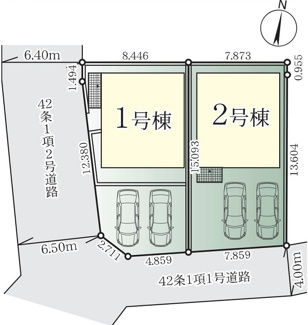 【区画図】 | 藤沢市西富2丁目  2号棟 4期 | ※1号棟ご成約済　2号棟　南側約4ｍ公道　駐車並列2台（車種によります）