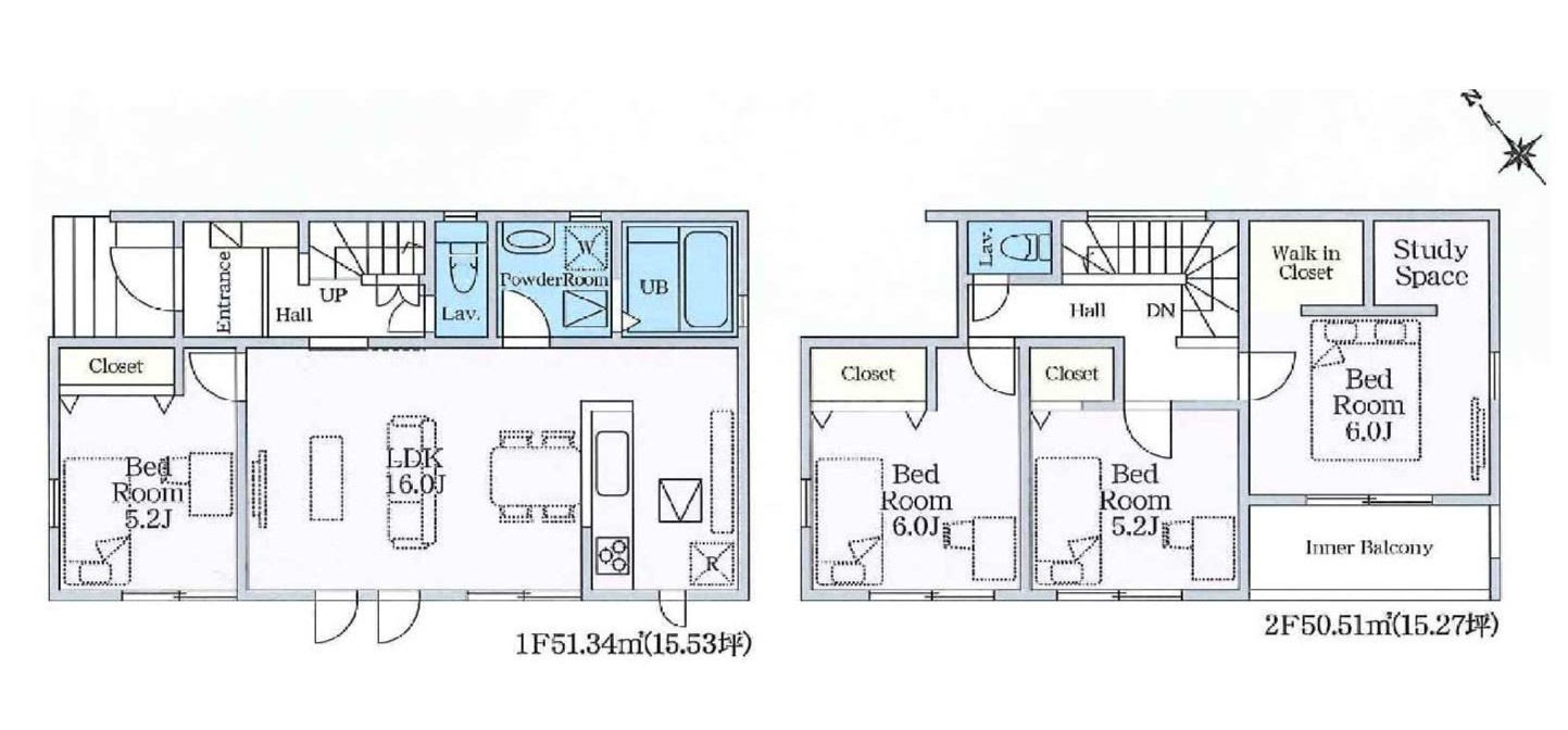 新築　藤岡市立石24-1期　LIGNAGE　１号棟の間取り|建物面積101.02㎡　全居室南向き♪フリースペース・ウォークインクローゼット・各部屋収納付きで便利です！インナーバルコニーなので急な雨でもお洗濯物も安心です。