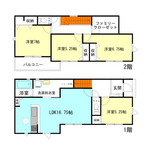 【間取り】 | リナージュ高崎市倉賀野町24-1期ー① | 水廻りを最短距離で結んだ、ラクラク家事同線設計！
納戸や書斎など用途多彩なフリースペース完備！