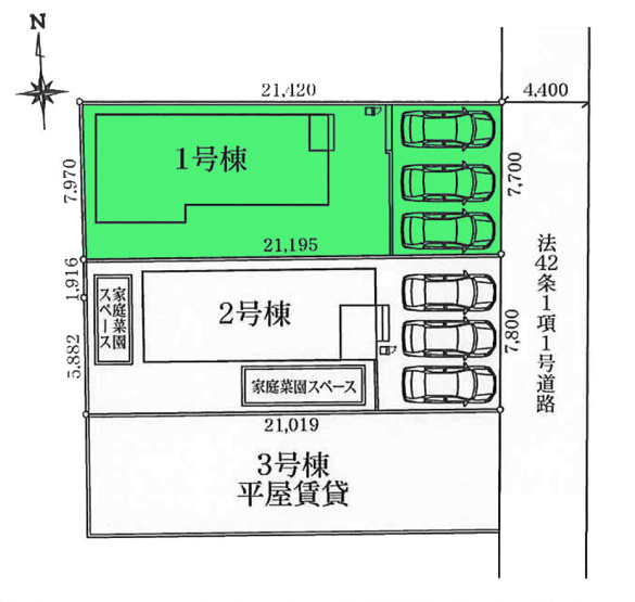 【区画図】 | リナージュ高崎市倉賀野町24-1期ー① | カースペースは並列3台駐車可能！