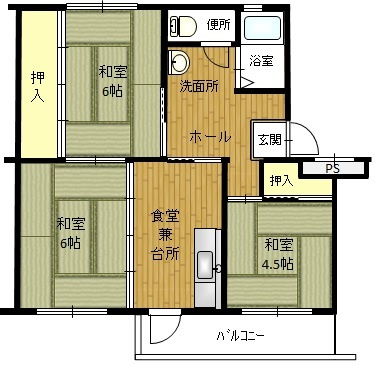 兵庫県公社　東垂水（１・２）６A号棟の間取り