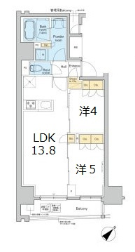 PROUD FLAT日本橋馬喰町の間取り|カウンターキッチン、リビングと各洋室にエアコン付き、インターネットWi-Fi無料