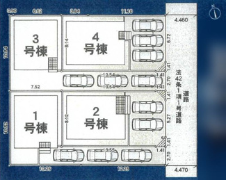 【区画図】 | 寒川町倉見  1号棟 第57 | ※3･4号棟ご成約済　1号棟　東側約4.4m公道　旗竿地（間口約2.7ｍ）　駐車3台（車種によります）　敷地面積36.8坪（路地状部分含む）