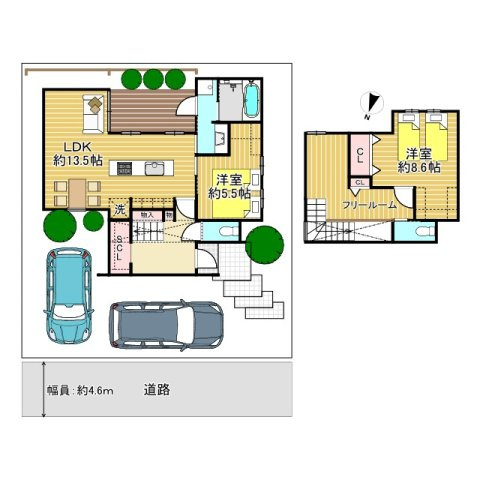 長岡京市今里細塚の参考プラン|土地：2880万円
建物：2053万円
税込み合計価格：4933万円（外構費用別途）