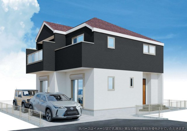 横浜市金沢区六浦南一丁目 新築戸建て【仲介手数料無料】カースペース2台の外観パース