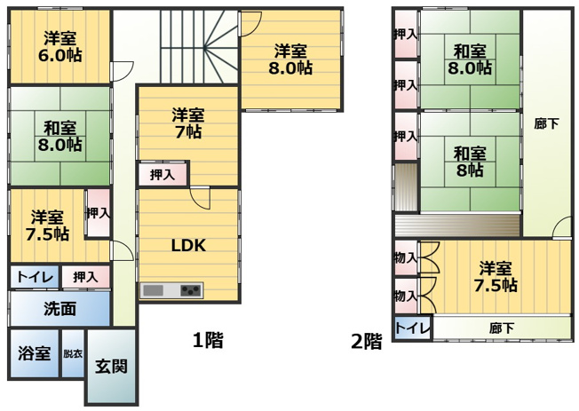 【間取り】 | 仙北市西木町桧木内字松葉 中古戸建て住宅 水回りリフォーム箇所あり