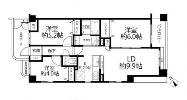 【間取り】 | フローレンスパレス生田 | 販売価格：３，４９０万円　間取り：３ＬＤＫ　空室（ご見学可能ですのでお気軽にお問合せ下さい）