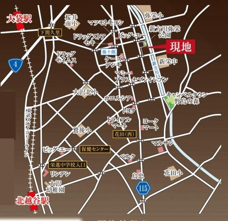 越谷市弥栄町新築戸建て 1号棟の地図