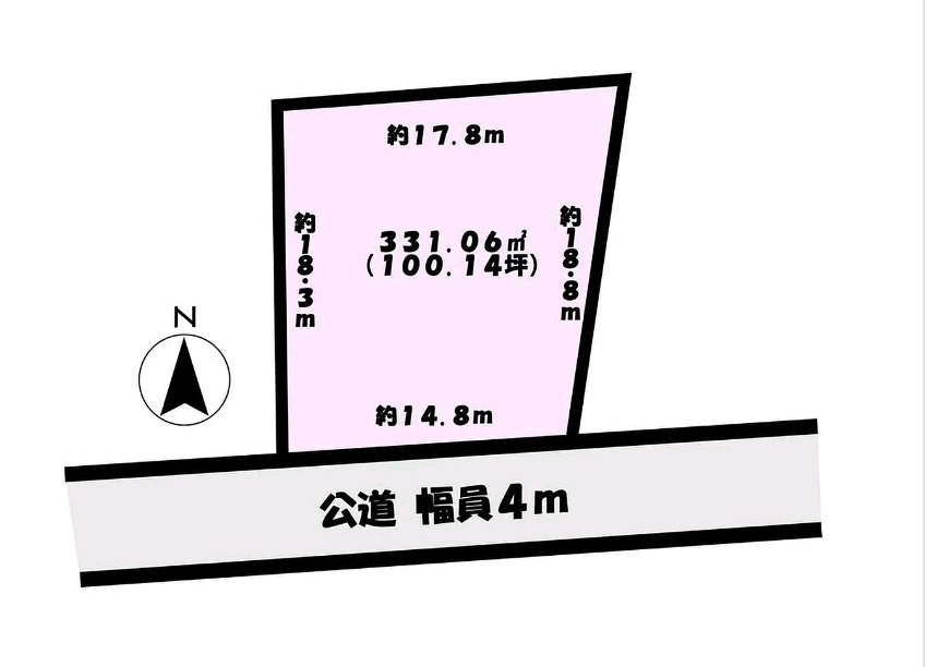 龍ケ崎市長沖町　約100坪土地の土地図|敷地面積331.06平米（約100.14坪）