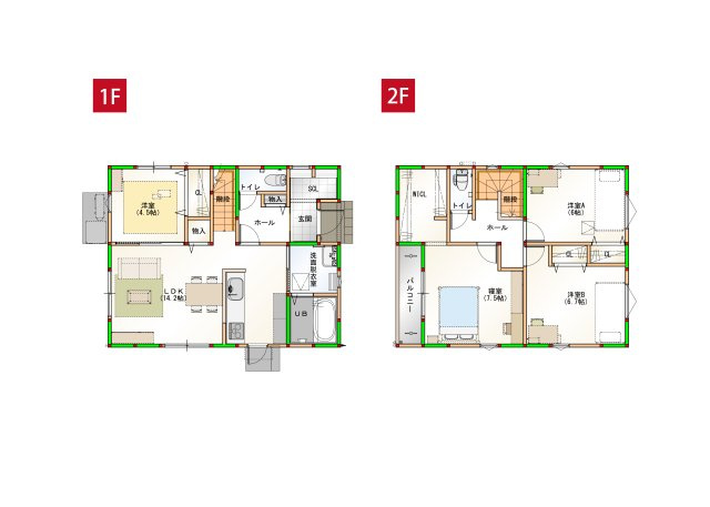 丸亀市前塩屋町①　駐車4台可能　オール電化新築住宅の間取り