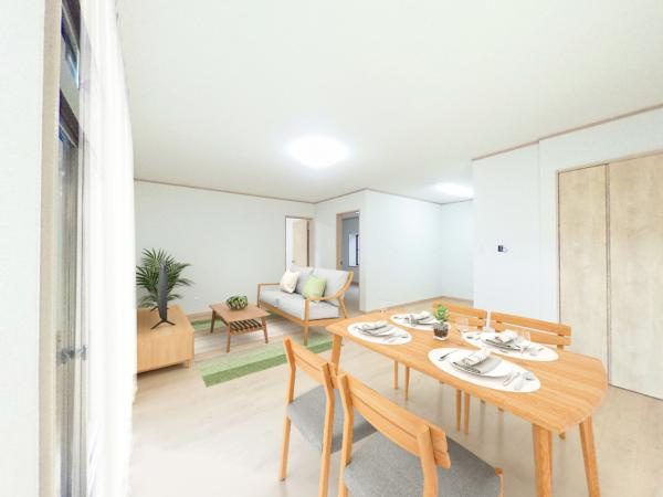 三戸郡五戸町字地蔵岱の居間・リビング|CG合成で家具を配置したイメージです。